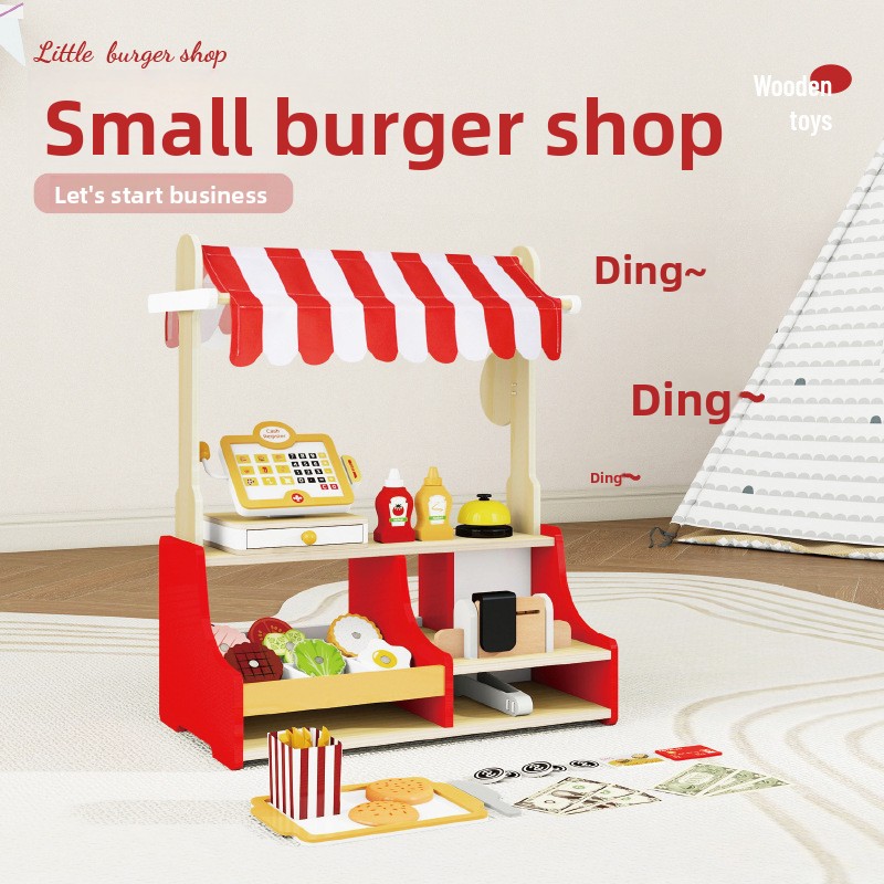 Baby Food In Restaurant - Kinderen Speelgoedpuzzel Houten Hamburgerwinkelset Miniatuurvoedsel Babyaccessoires